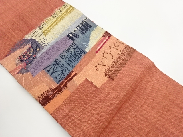 JAPANESE KIMONO / NAGOYA OBI / MAWATA TSUMUGI / WOVEN GEOMETRIC PATTERN